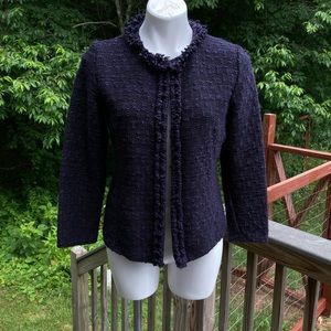 Black and deep purple nubby knit yarn ruffled sweater size S